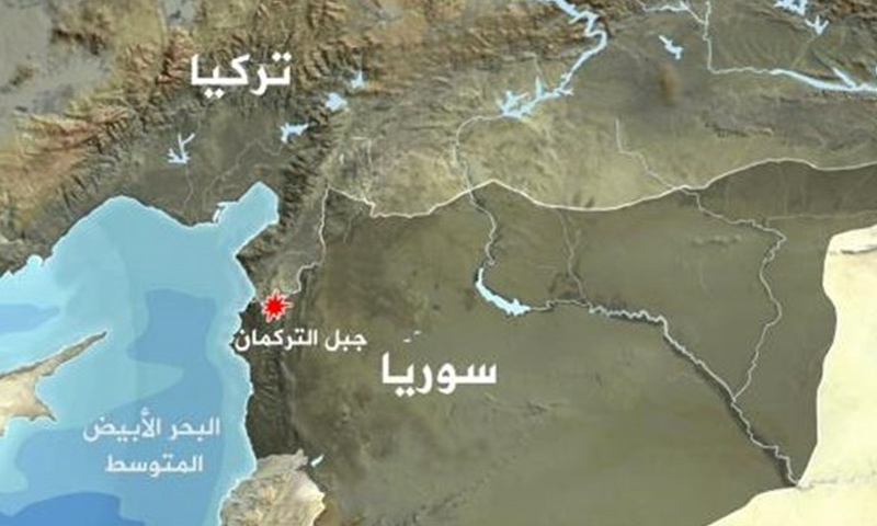 خريطة لموقع جبل التركمان في سوريا