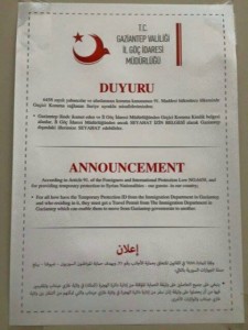 قرار إذن السفر للسوريين في غازي عنتاب، الثلاثاء 26 كانون الثاني.
