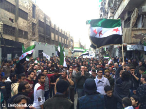 مظاهرات داخل حي بستان القصر في مدينة حلب - الجمعة 18 آذار 2016 (عنب بلدي).