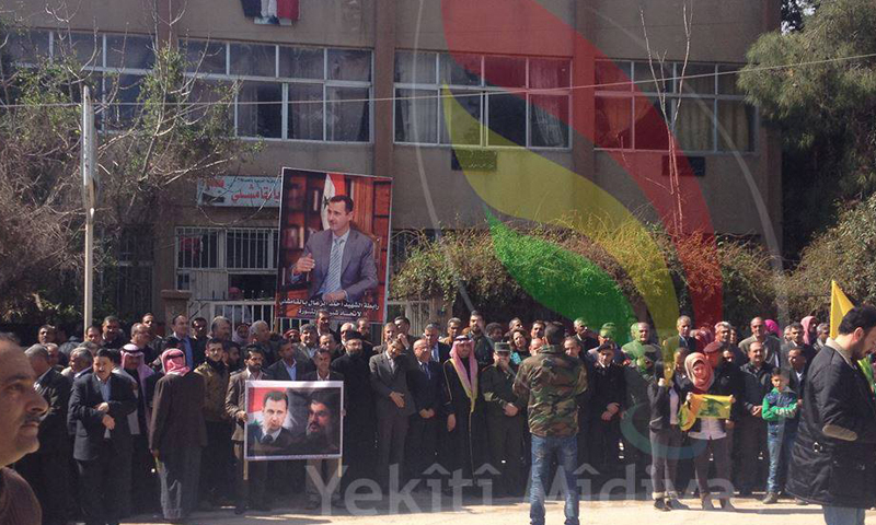 اعتصام مؤيد لحزب الله اللبناني في مدينة القامشلي، الأحد 6 آذار، المصدر: يكيتي ميديا.