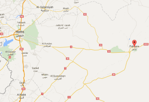 خريطة توضح موقع مدن تدمر، والقريتين، وصدد، بريف حمص.