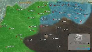 خريطة توضح المناطق التي سيطر عليها الجيش الحر مؤخرًا، شمال حلب، المصدر: فيلق الشام.