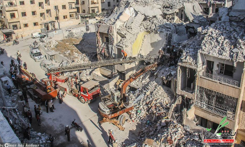 الدمار في مدينة إدلب جراء الغارات الجوية عليها، الثلاثاء 31 أيار (تنسيقية بنش).