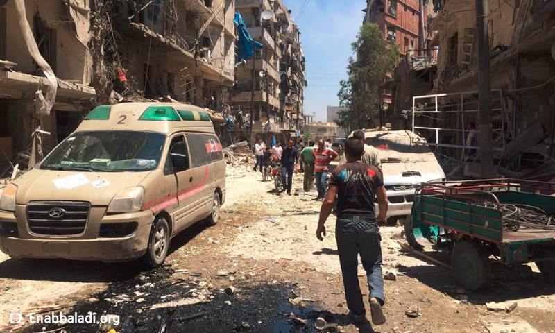 آثار القصف على حي الشعار في حلب اليوم الأربعاء 8 حزيران (عنب بلدي)