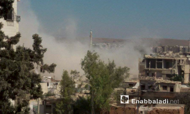 آثار القصف على داريا عصر اليوم، الجمعة 8 تموز (عنب بلدي)