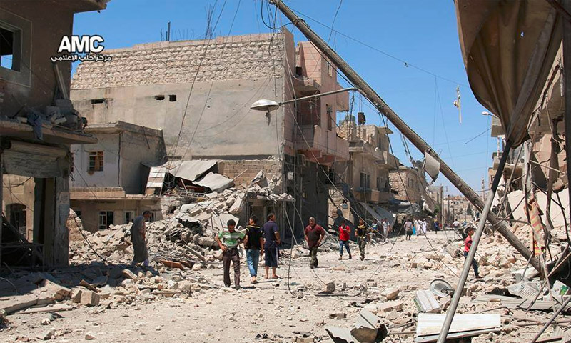 آثار القصف على حي الصاخور في مدينة حلب - الأربعاء 27 تموز (مركز حلب الإعلامي)