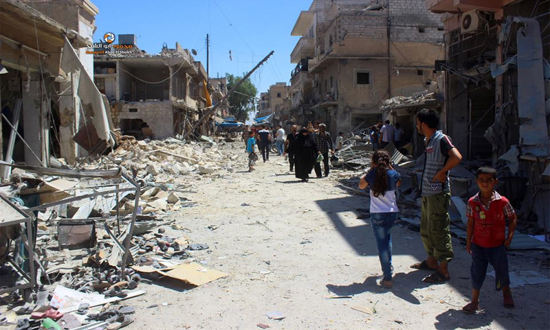 حي الصاخور بعد القصف الذي تعرض له اليوم -الأربعاء 27 تموز- (الناشط محمود أبو الشيخ)
