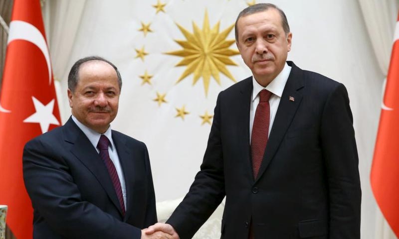 الرئيس التركي رجب طيب أردوغان، ورئيس إقليم كردستان العراق، مسعود برزاني (إنترنت)