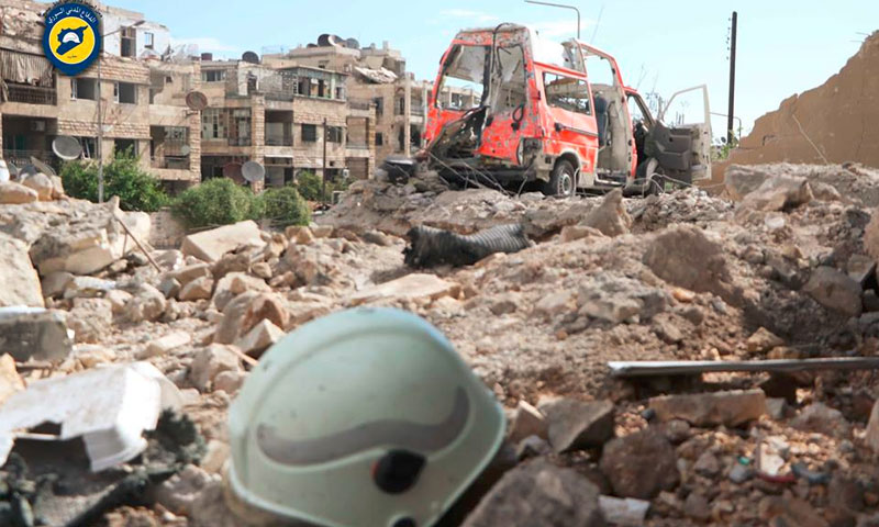 آثار استهداف أحد مراكز الدفاع المدني في حلب - 23 أيلول (الدفاع المدني في حلب)