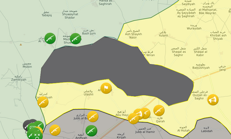 خريطة تظهر المساحة التي تمتد عليها القرى الست شمال حلب (موقع Livemap)