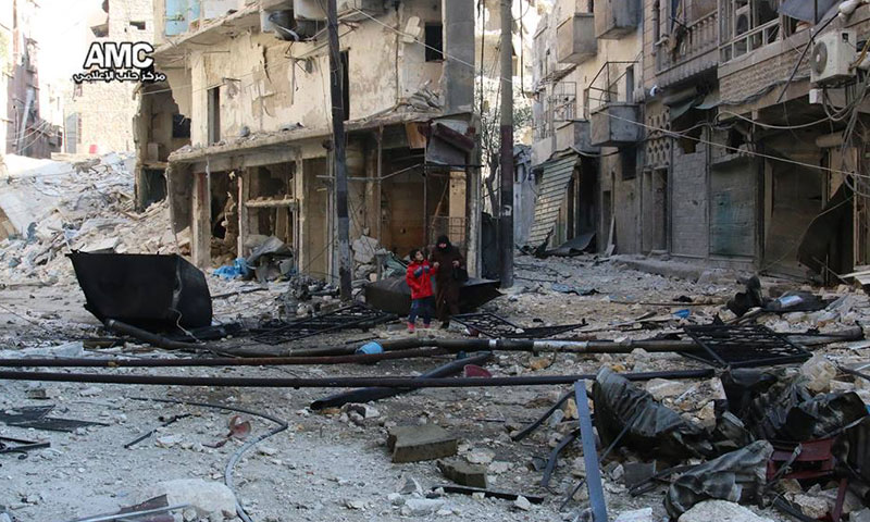 آثار الدمار جراء القصف الجوي على حي الشعار في حلب- الاثنين 21 تشرين الثاني (مركز حلب الإعلامي)