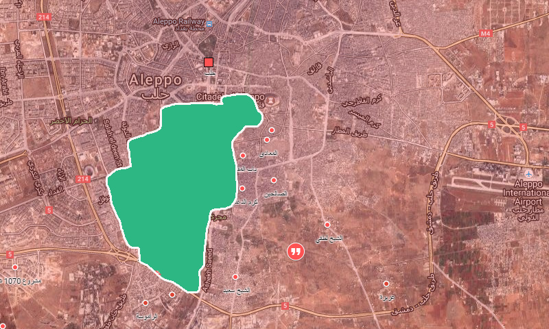 خريطة تظهر مساحة سيطرة المعارضة داخل مدينة حلب - 12 كانون الأول (عنب بلدي)