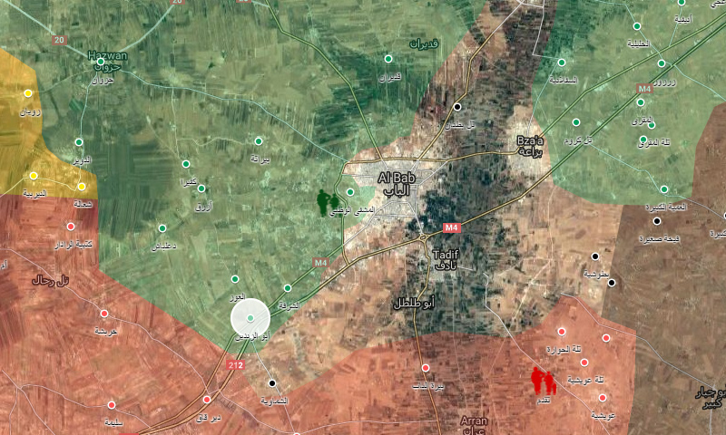خريطة توزع القوى في محيط الباب شرق حلب - 9 شباط 2017 (خرائط غوغل المعدلة)