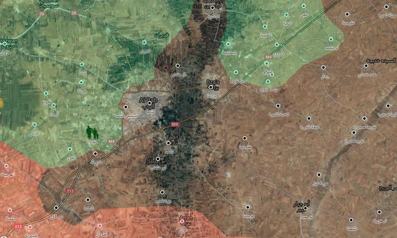 خريطة السيطرة قرب الباب شرق حلب - 1 شباط 2017 (خرائط غوغل)