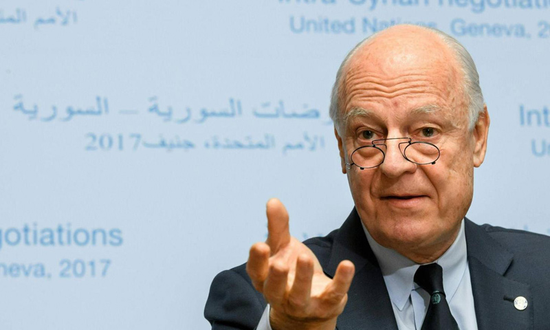 المبعوث الدولي إلى سوريا ستيفان دي ميستورا في مؤتمر صحفي في جنيف- الأربعاء 22 شباط (AFP)