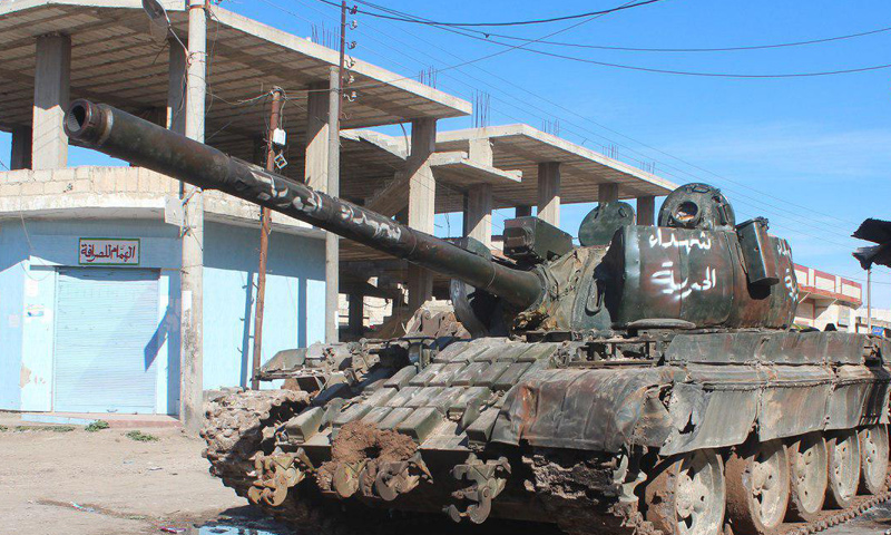 دبابة أعلن "جيش خالد" استيلاءه عليها في حوض اليرموك- الاثنين 20 شباط (تلغرام)