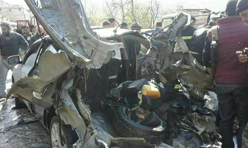 سيارة القيادي أبو إسلام المصري التي استهدفها طيران التحالف - 21 آذار 2016 -(فيس بوك)