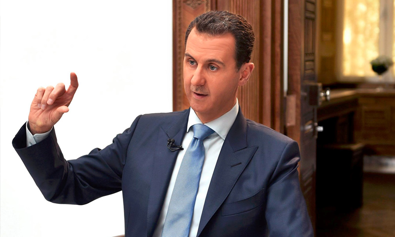 رئيس النظام السوري، بشار الأسد خلال مقابلة مع صحيفة "فيسرنجي لست" الكرواتية - 6 نيسان 2017 (سانا)