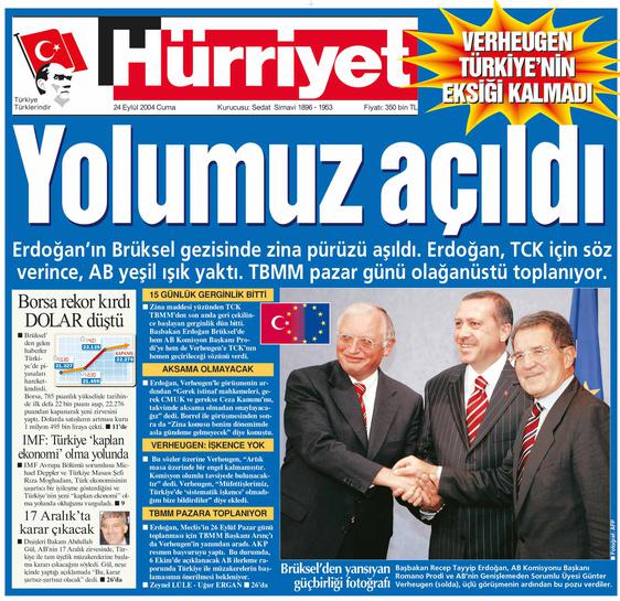 مانشيت صحيفة حرييت التركية- 24 إيلول 2004 (حرييت)