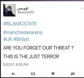 حساب على "تويتر" غرد برسالة تحتوي تهديدًا قبيل تفجير مانشستر- 22 أيار 