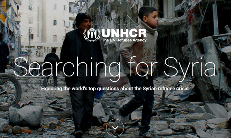واجهة الموقع التفاعلي "البحث حول سوريا"