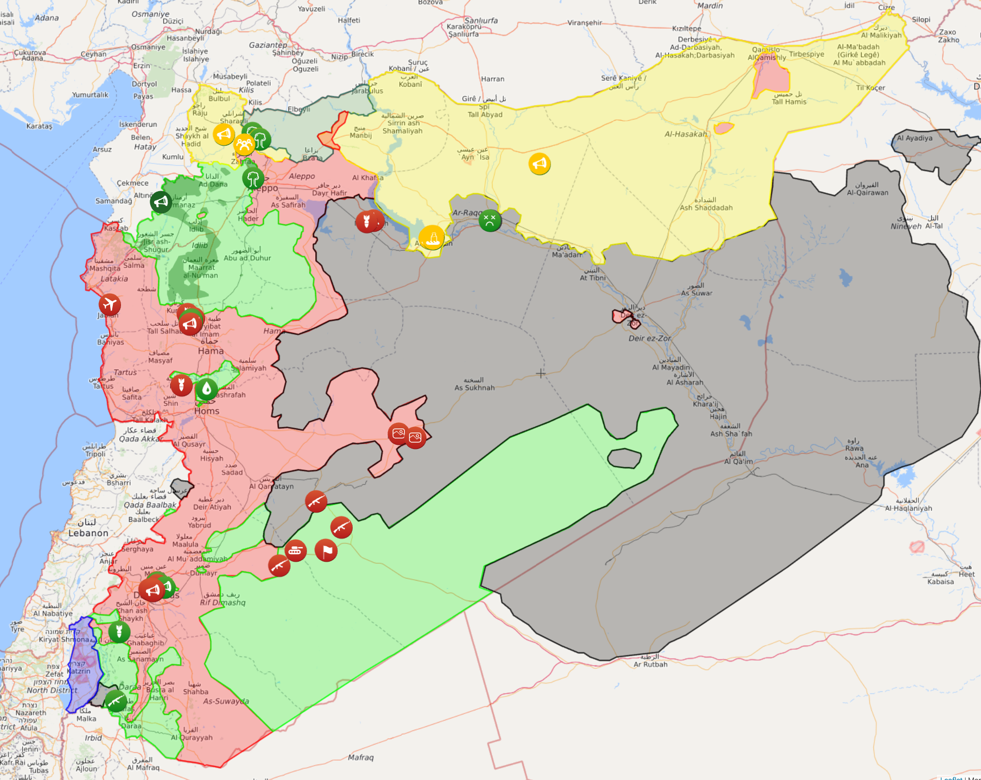خريطة السيطرة في سوريا - 8 أيار 2017 (liveuamap)