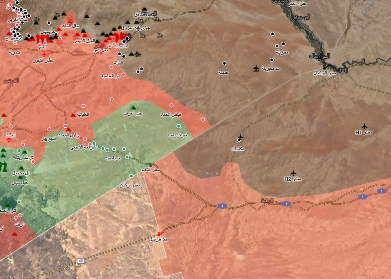 خريطة السيطرة في البادية السورية وعلى الحدود العراقية - 15 حزيران 2017 (ناشطون)