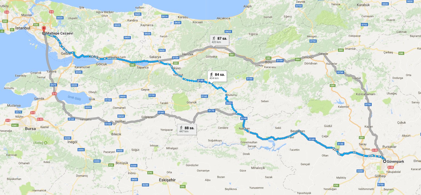 خريطة للمسافة بين العاصمة التركية أنقرة وإسطنبول 
