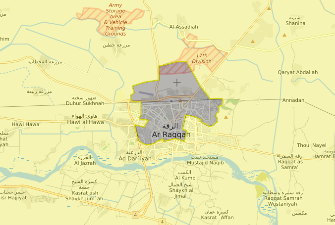 خريطة السيطرة الميدانية في مدينة الرقة - 14 آب 2017 (livemap)