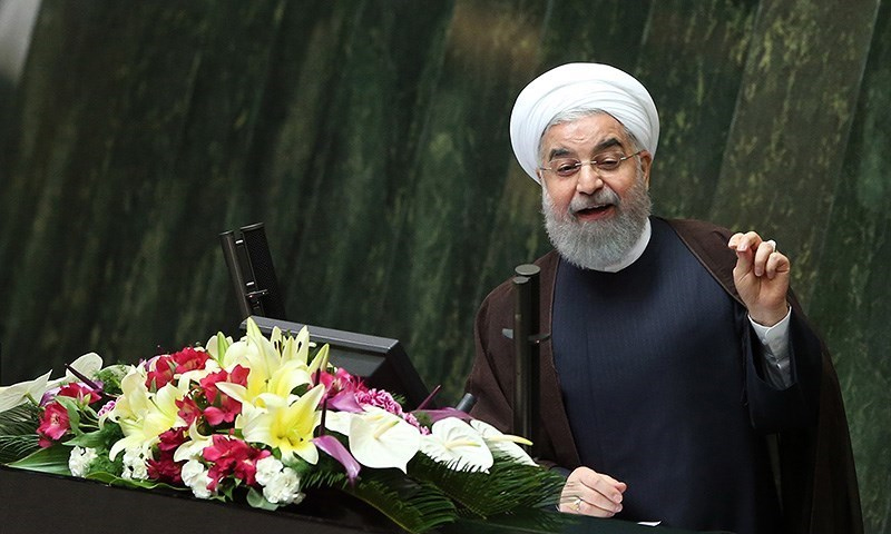 الرئيس الإيراني حسن روحاني في كلمة أمام البرلمان - 15 آب 2017 - (تسنيم)