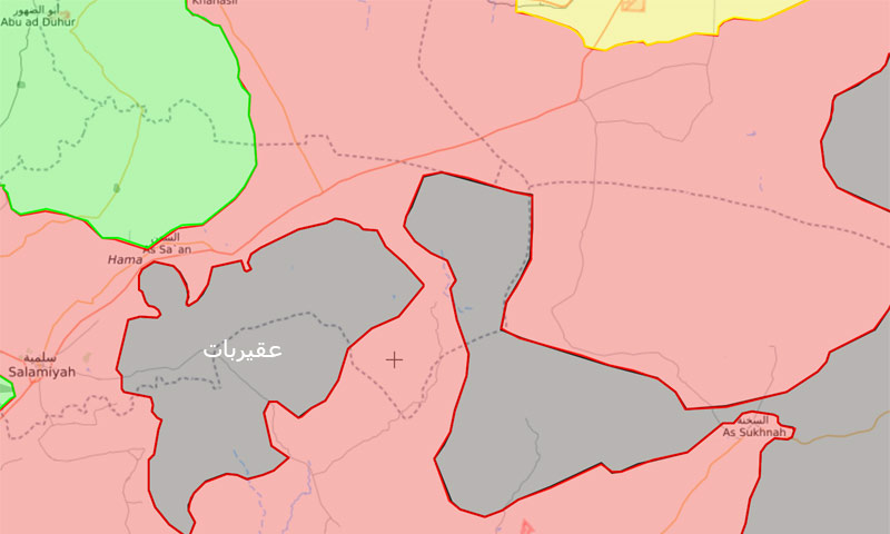 خريطة السيطرة في منطقة عقيربات شرق حماة - 24 آب 2017 (Livemap)