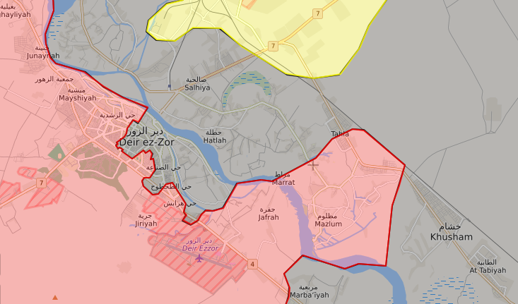 خريطة توضح نفوذ قوات الأسد في مدينة دير الزور – 18 أيلول 2017 – (livemap)