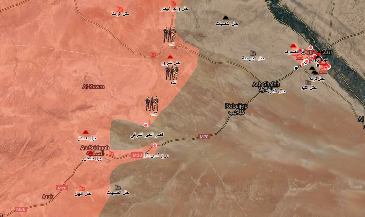 خريطة توضح دخول قوات الأسد الحدود الإدارية لدير الزور من جهة السخنة بريف حمص - 1 أيلول 2017 (الخريطة الحربية)