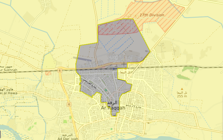خريطة لمناطق سيطرة قوات سوريا الديموقراطية وتنظيم الدولة في الرقة – 20 أيلول 2017 (LIVEMAP)