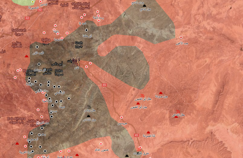 خريطة توضيحية لنفوذ قوات الأسد في ريف حماة الشرقي - 2 أيلول 2017 (الخريطة الحربية)