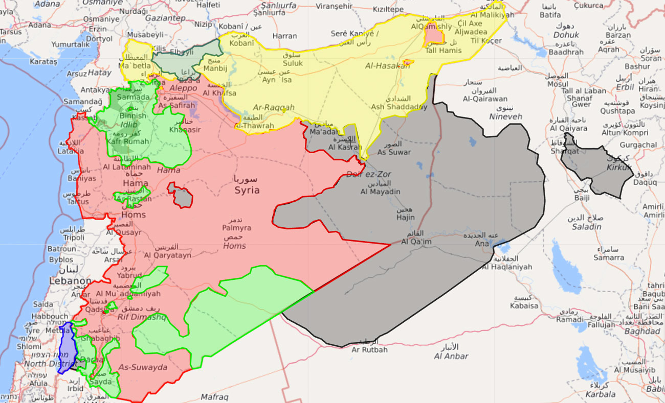 خريطة تظهر توزع السيطرة في سوريا - 17 أيلول 2017 (Livemap)