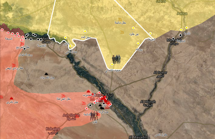 خريطة تظهر تقدم قوات سوريا الديموقراطية شمال شرق دير الزور - 10 أيلول 2017 (الخريطة الحربية)