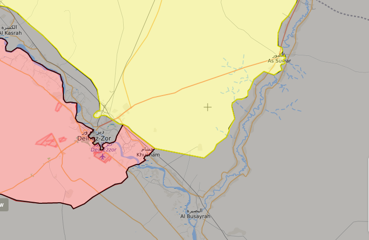 خريطة توضح نفوذ قوات سوريا الديموقراطية وقوات الأسد شرق الفرات - 3 تشرين الأول 2017 (livemap)