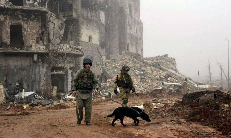 عناصر من الشرطة الروسية في مدينة حلب - (سبوتنيك)