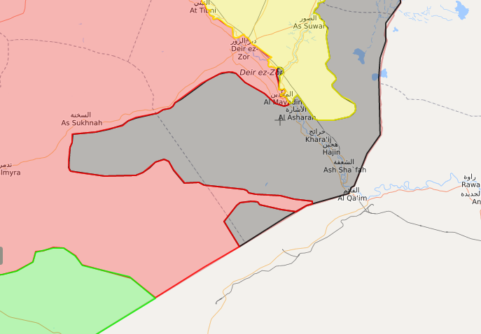 خريطة ميدانية لنفوذ قوات الأسد وتنظيم الدولة في البوكمال - 6 تشرين الثاني 2017 - (livemap)