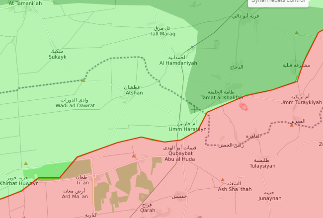 خريطة السيطرة الميدانية في ريف حماة الشمالي - 27 كانون الأول 2017 (livemap)
