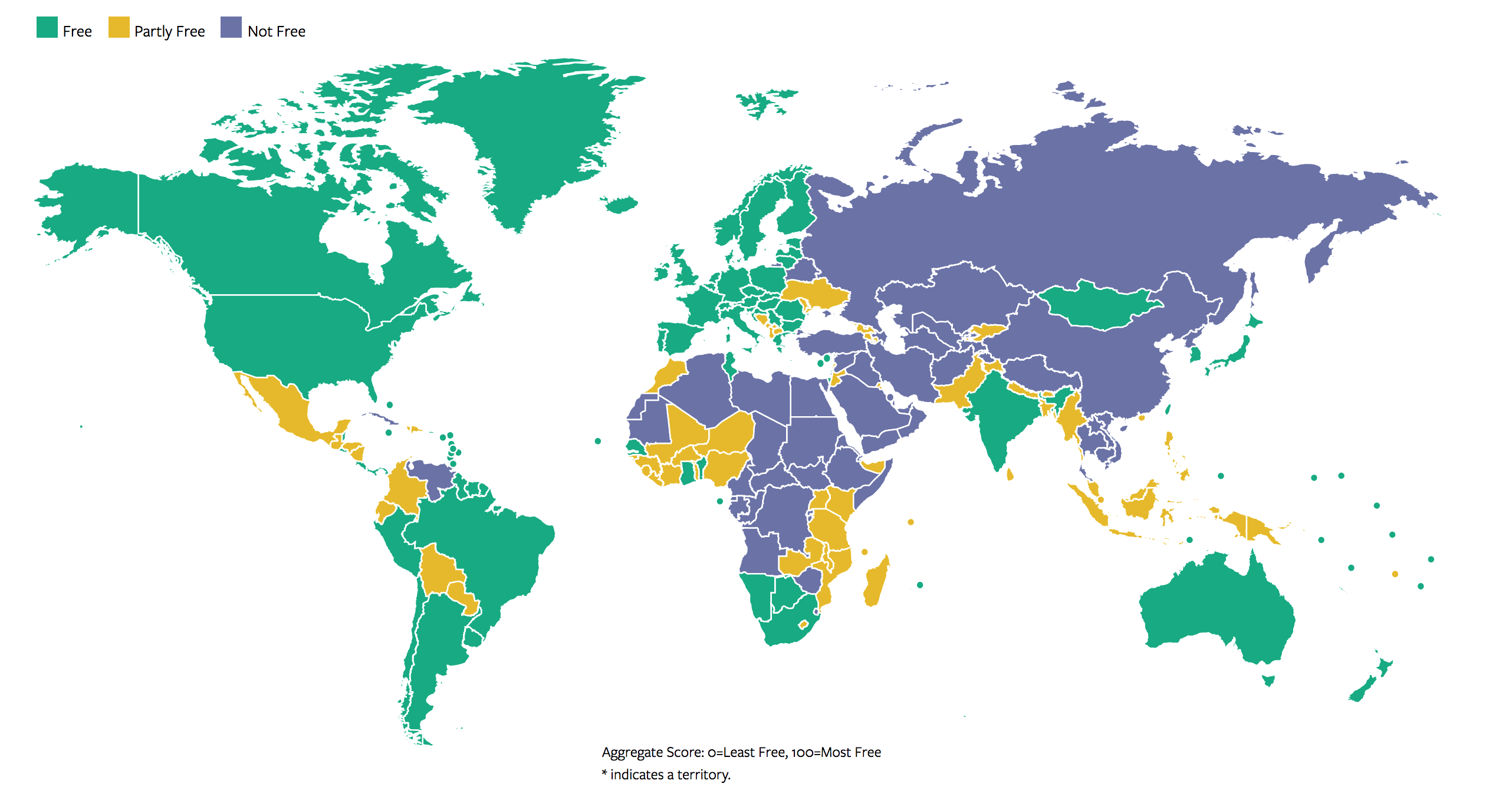 خريطة العالم من حيث الحريات والديمقراطية (فريدوم هاوس)