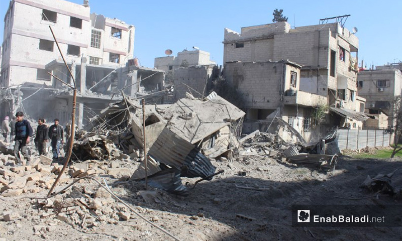 آثار القصف على بلدة حمورية في الغوطة الشرقية – 7 شباط 2018 (عنب بلدي)