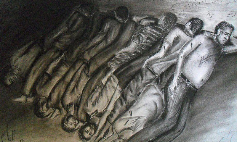 رسم تعبيري عن التسييف في السجون السورية (ناشطون)