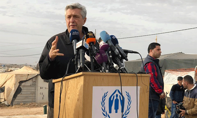 المفوض السامي لشؤون اللاجئين فيليبو غراندي في مخيم الزعتري للاجئين السوريين بالأردن 2018 (مفوضية اللاجئين)