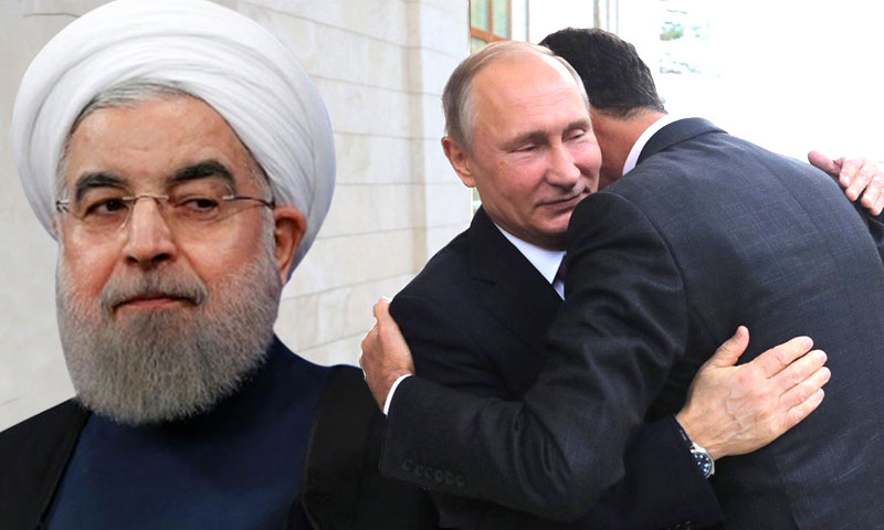 حسن روحاني وفلاديمير بوتين وبشار الأسد (تعديل عنب بلدي)