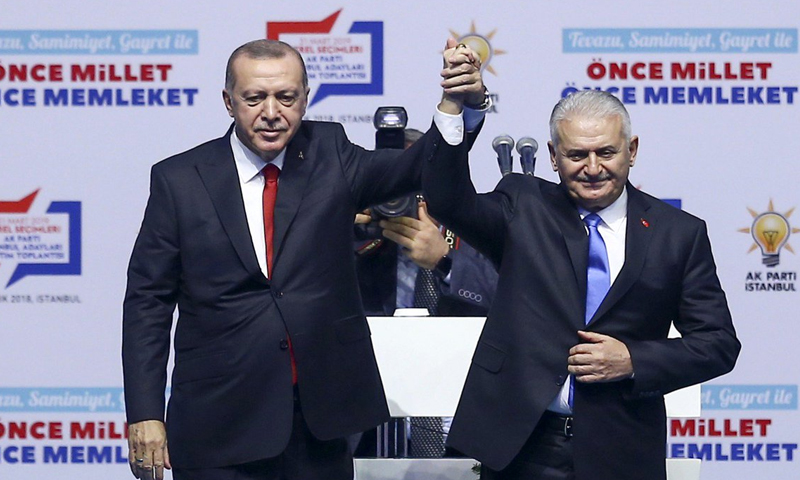 الرئيس التركي خلال اجتماع باسطنبول لتعينه لرئيس بلدية اسطنبول الكبرى 29 من كانون الأول 2018 (TRT HABER توتير)