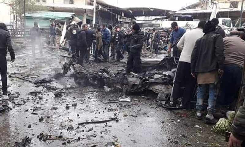 تفجير مفخخة أمام سوق الهال وسط مدينة عفرين 16 كانون الأول 2018 (عفرين نيوز)
