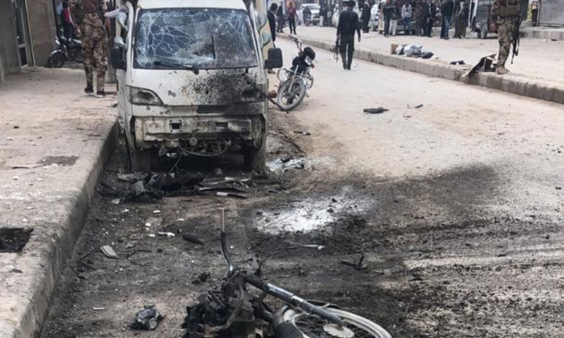 درجاجة نارية انفجرت في شارع الصناعة وسط مدينة منبج شمالي حلب 22 نيسان 2019 (وكالة هاوار)