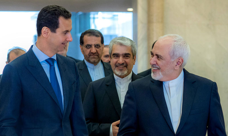 وزير الخارجية الإيراني في لقاء مع رئيس النظام السوري بشار الأسد في العاصمة دمشق 16 نيسان 2019 (سانا)